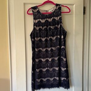 Elegant Navy Lace Sleeveless Dress